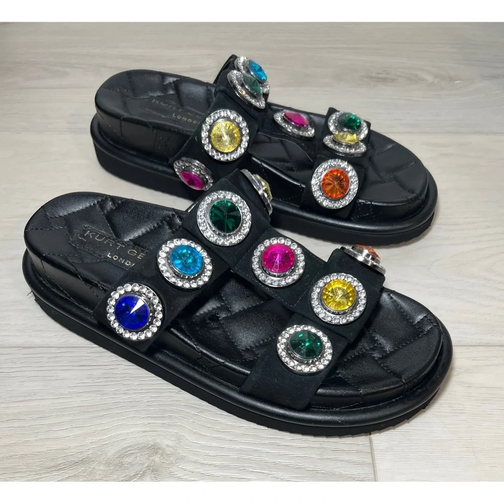 Kurt Geiger London Womens ORSON CRYSTAL Black Leather Slide Sandals Shoes Sz 9 - Picture 4 of 9
